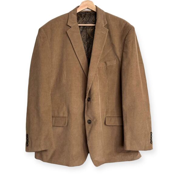 Chaps Light Brown Cotton Corduroy Paisley Lined Two Button Blazer Men's Size 48R - Picture 1 of 12